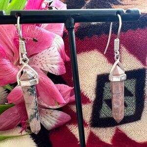 ❤️ Rhodonite Crystal Shaped Sterling Silver 925 Dangle Handcrafted Earrings